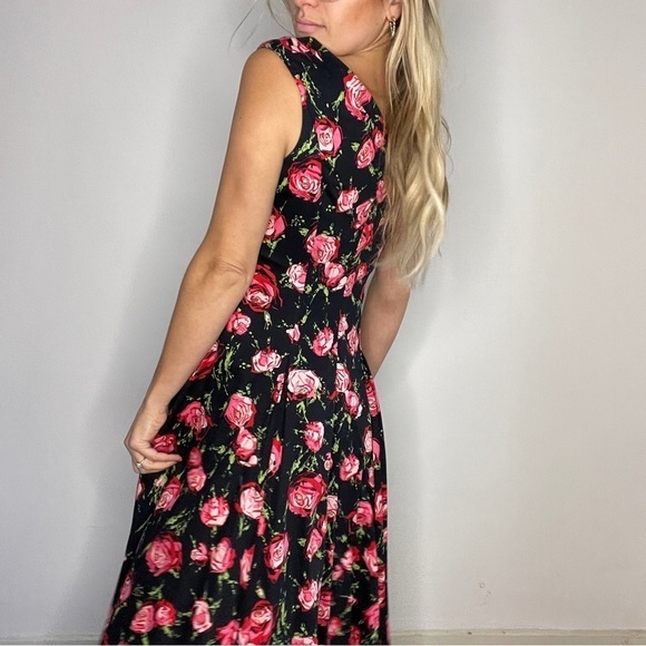 Talbots Black, Pink, Red Floral Retro Dress - Picture 12 of 14